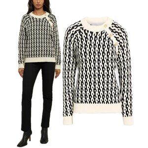Derek Lam 10 Crosby Sawyer Jacquard-Knit Button-Embellished Sweater (Navy/White)